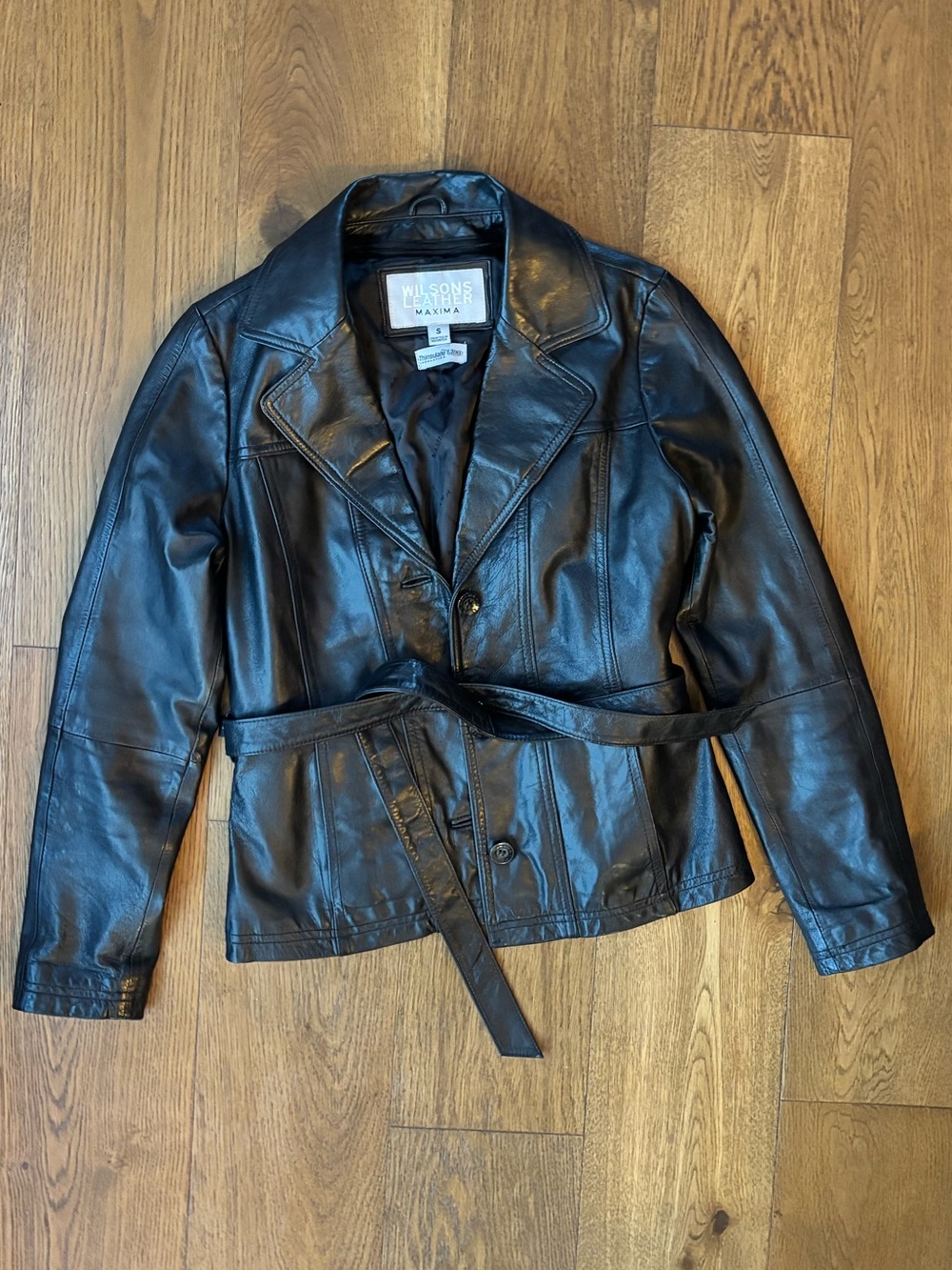 Y2K Vintage Wilsons Leather Maxima black belted 100% genuine leather jacket